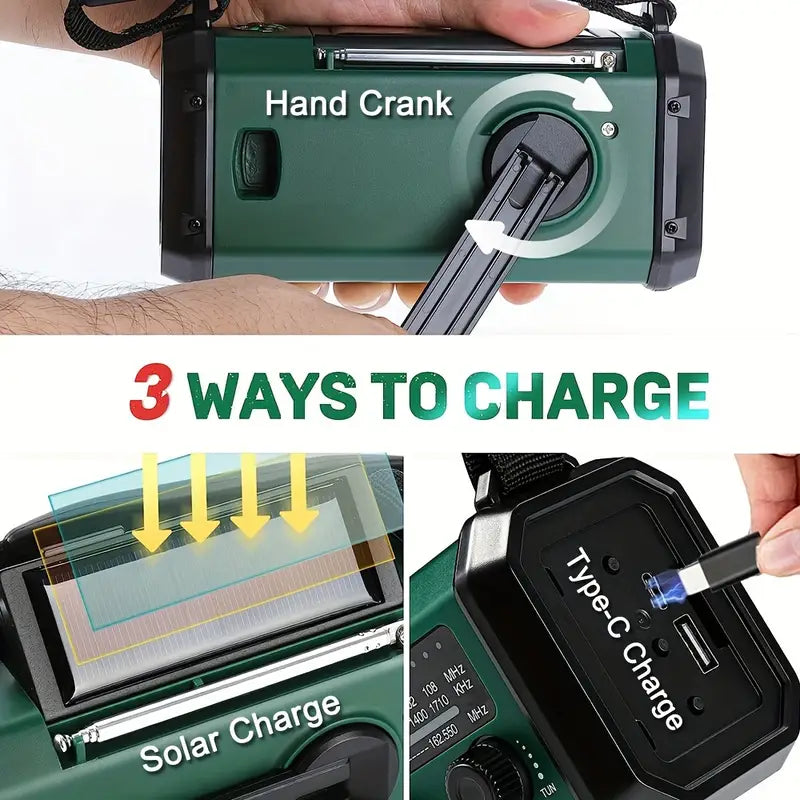 Multifunctionele Dynamo Noodradio 10000mAh Zonnepaneel Handslinger Weeralarm Zaklamp Powerbank Camping | Sansoti