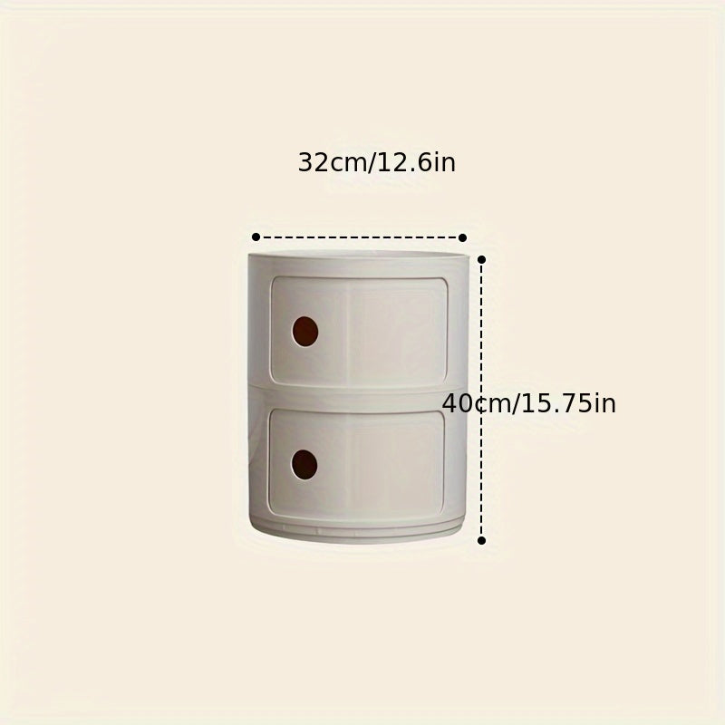 Round Multi-Tier Storage Cabinet White Bedside Table Plastic Stackable Modular Small Cabinet Bedroom Side Table | Sansoti
