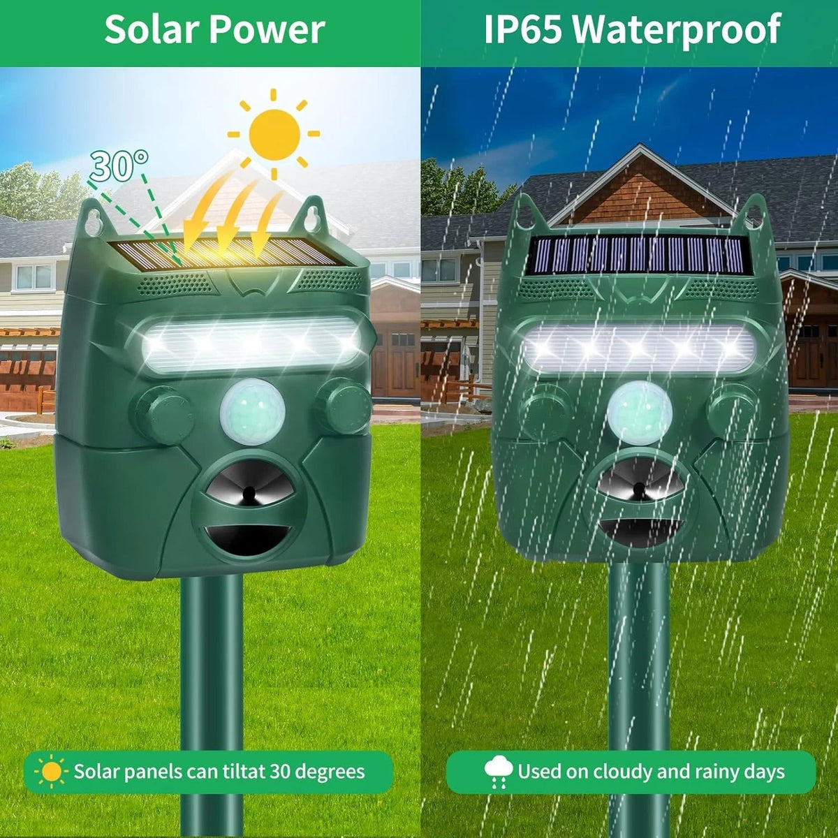 Zonne-energie Dierenverjager met Ultrasone Golven voor Tuin Terras Oprit 110m² Bereik Waterdicht IP65 | Sansoti