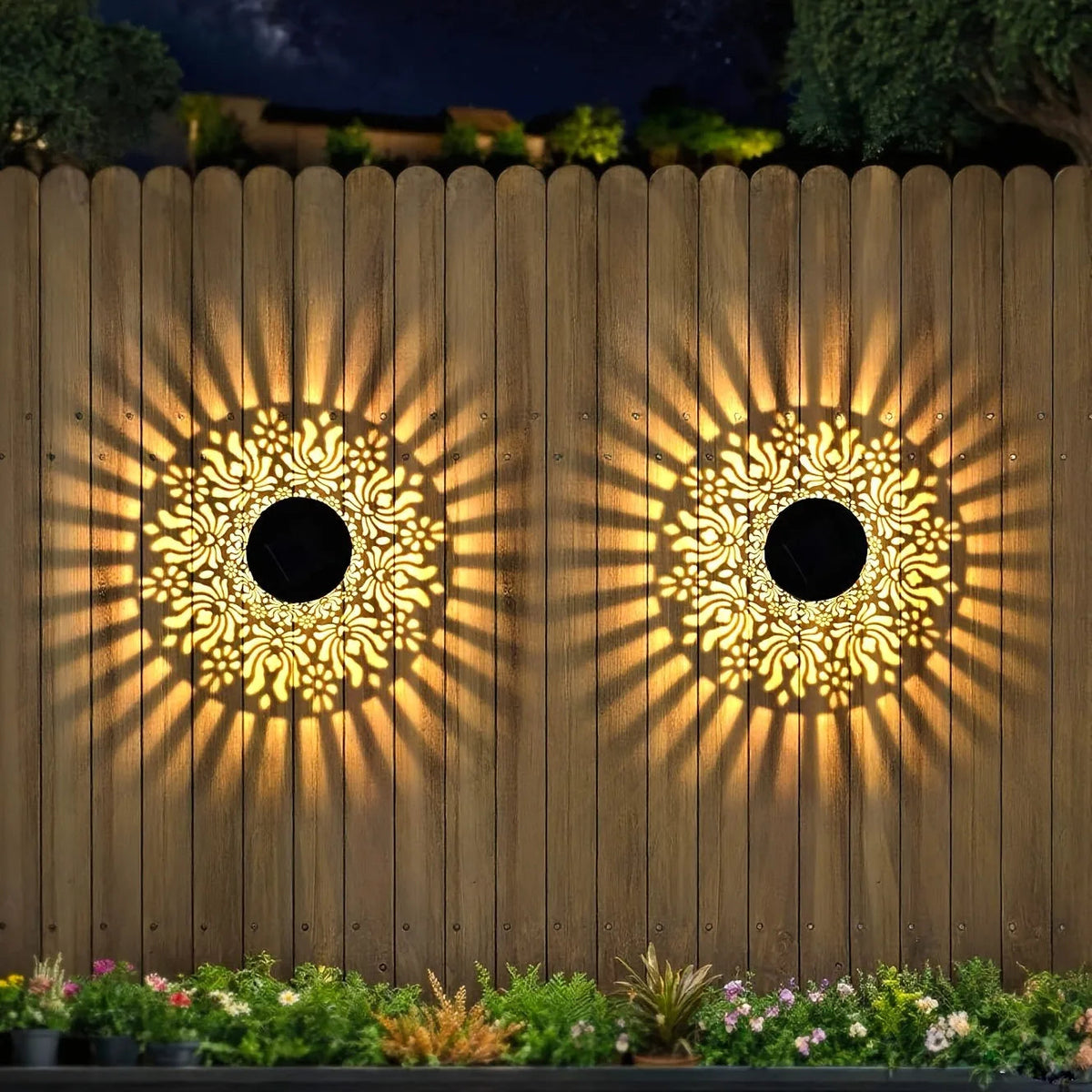 Solar Wall Lamp Set Peony Shadow Play Garden Lighting Iron Wall Decoration Outdoor Lamp Wireless Self-Adhesive – 2 Pieces | Sansoti