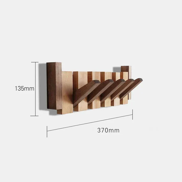 Wandkapstok Hout met Uitklapbare Haken Hal Woonkamer Kantoor Natuurlijke Houtnerf Modern Opbergsysteem | Sansoti