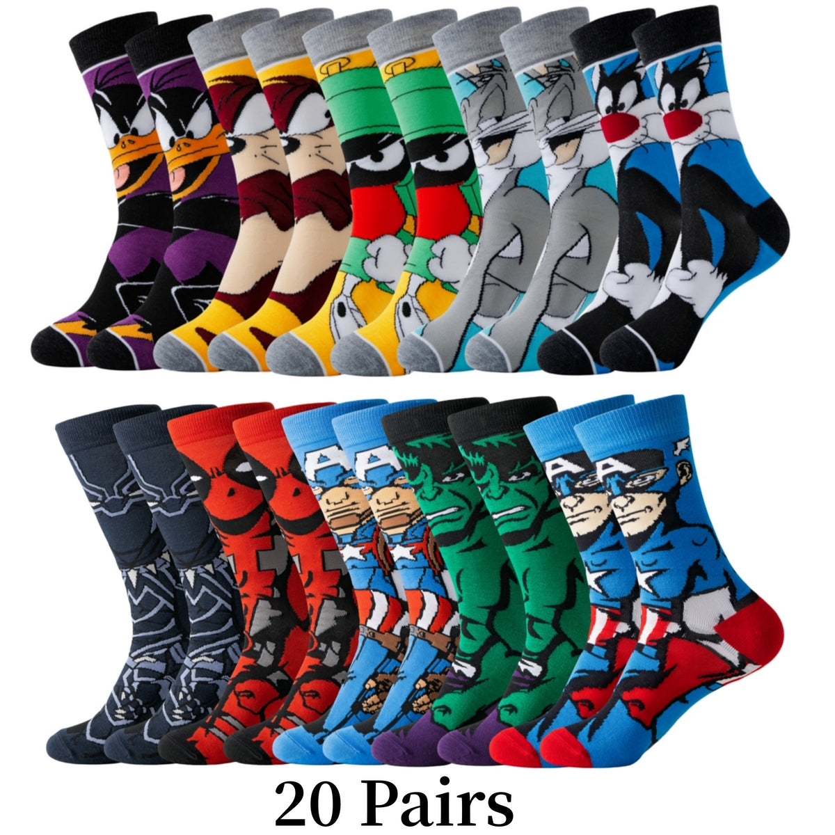 Socks Set of 20 Pairs Cotton Blend Breathable Elastic Unisex Everyday Comfort Colorful Design Feet | Sansoti