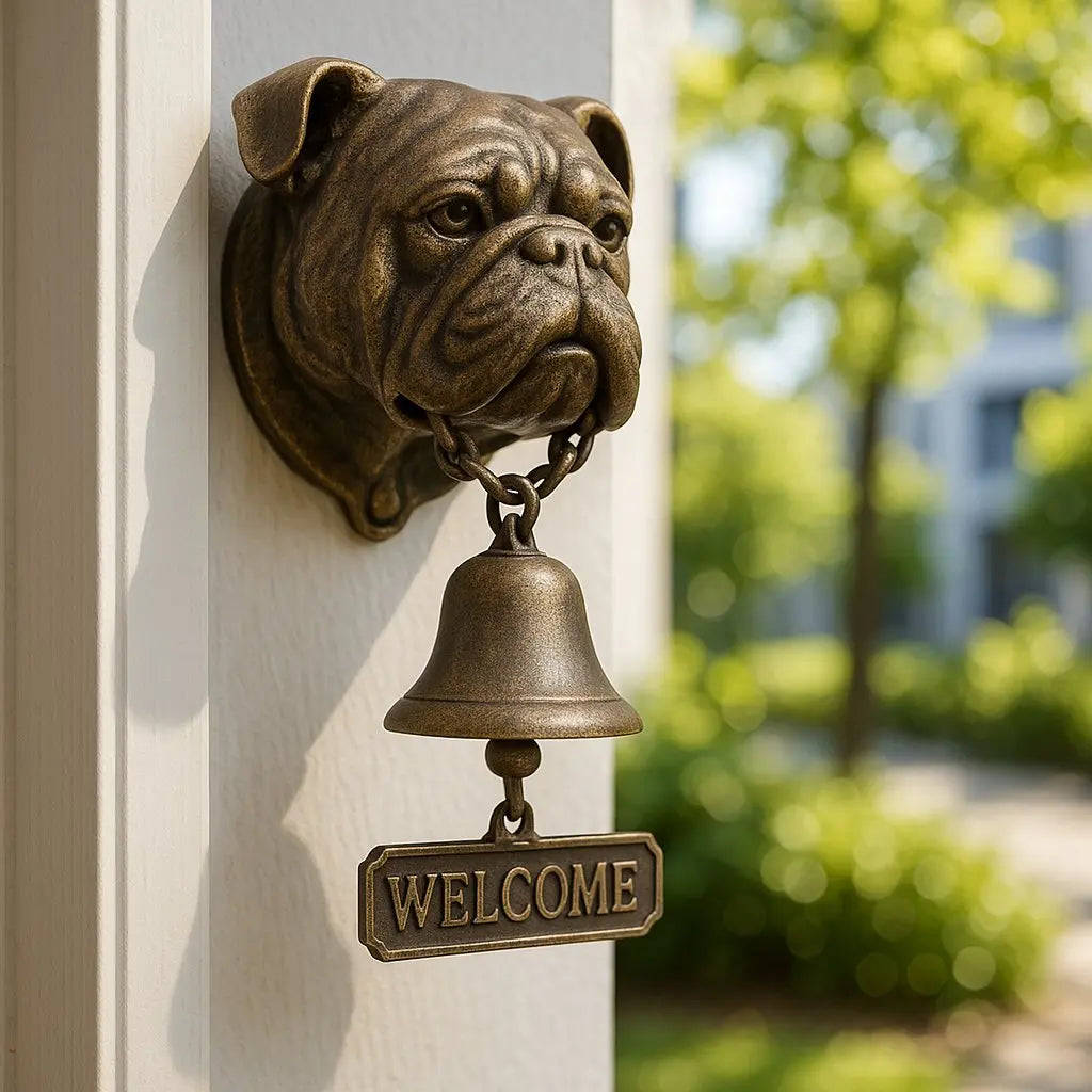 Bronze Wall Bell with Dog Motif - Decorative Welcome Bell for Entryway, Patio, and Garden - Vintage Doorbell | Sansoti