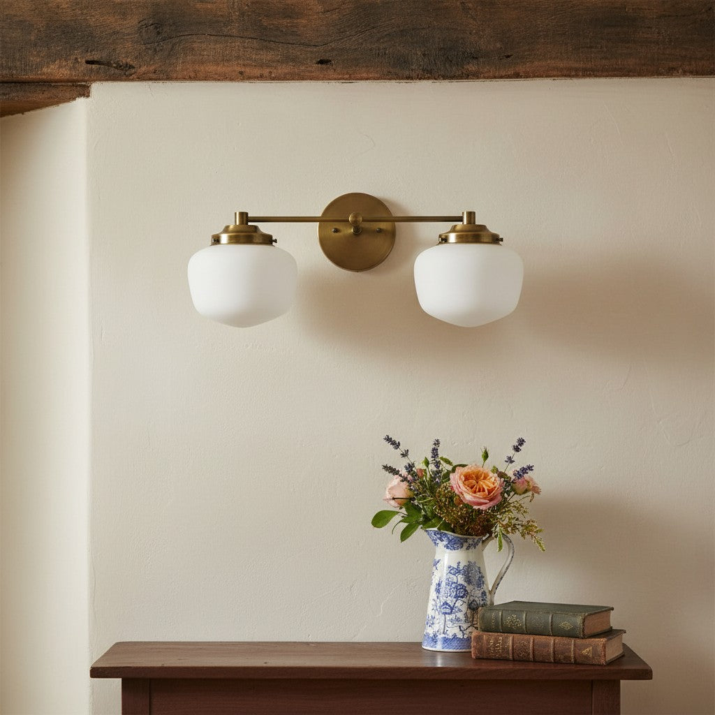 Globe Wall Lamp Classic Bathroom Schoolhouse Lighting Matte Opal Glass for Mirror and Sink | Sansoti