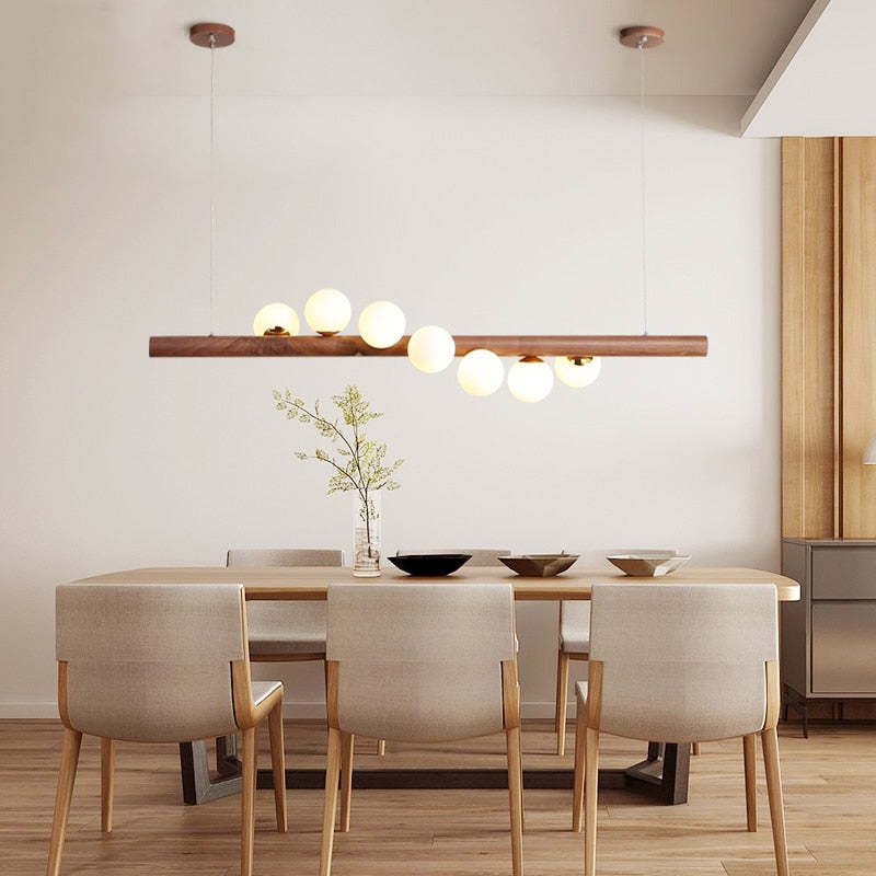 Hanglamp Glazen Bol met Houten Plafondbevestiging Warm Walnoot Elegante Sfeerverlichting voor Woonkamer | Sansoti
