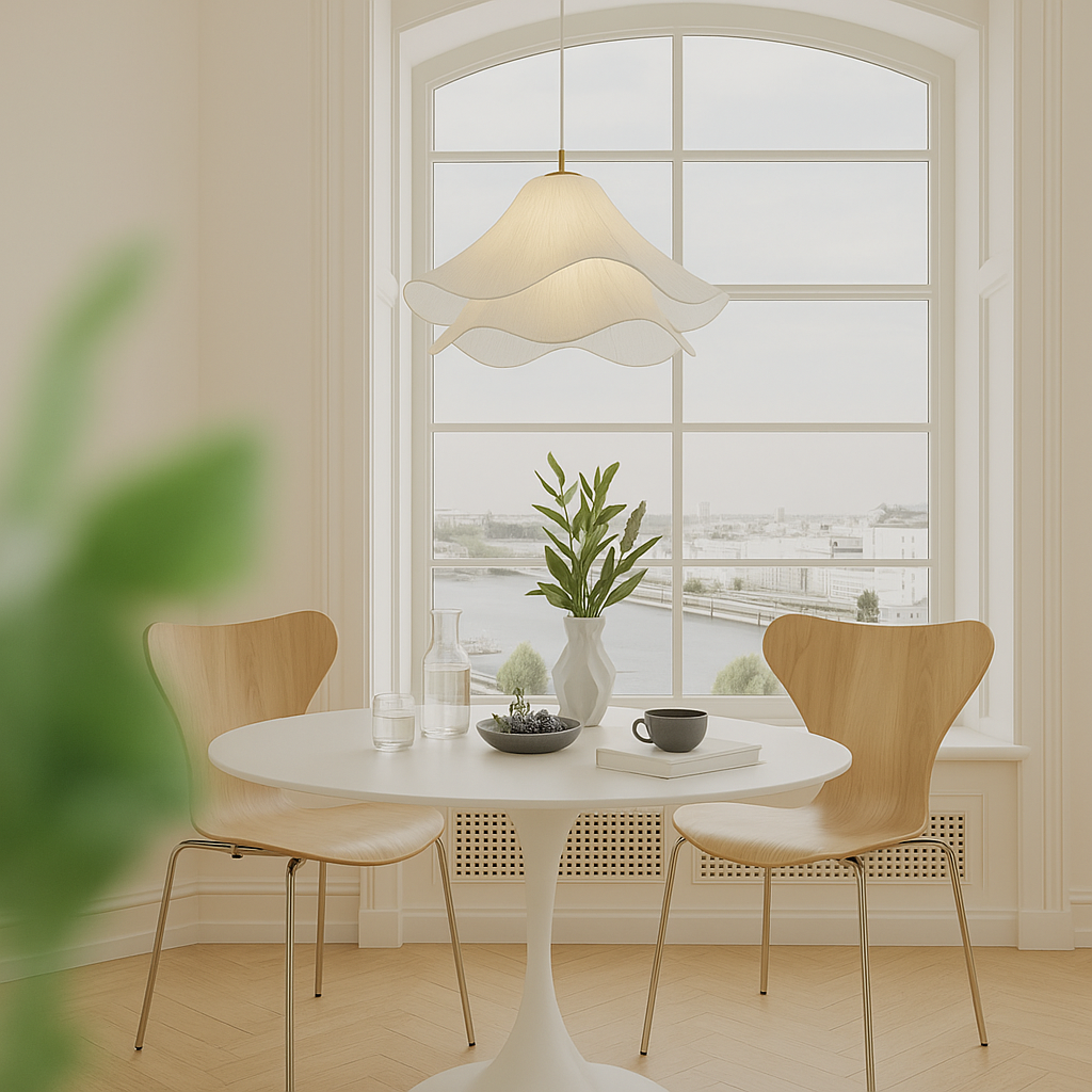 Suspension Etherule fleur tissu métal beige suspension salle à manger design superposé éclairage d’ambiance suspension moderne | Sansoti