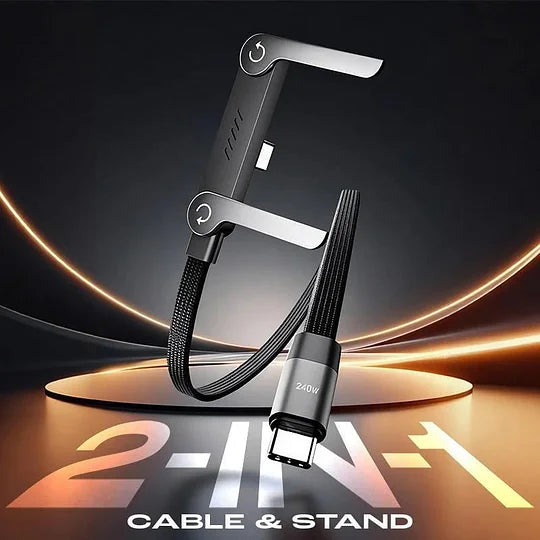 USB-C Charging Cable with Phone Stand 240W Fast Charging | 1.5m Braided Nylon Gaming Video Calling Charging Cable | Sansoti