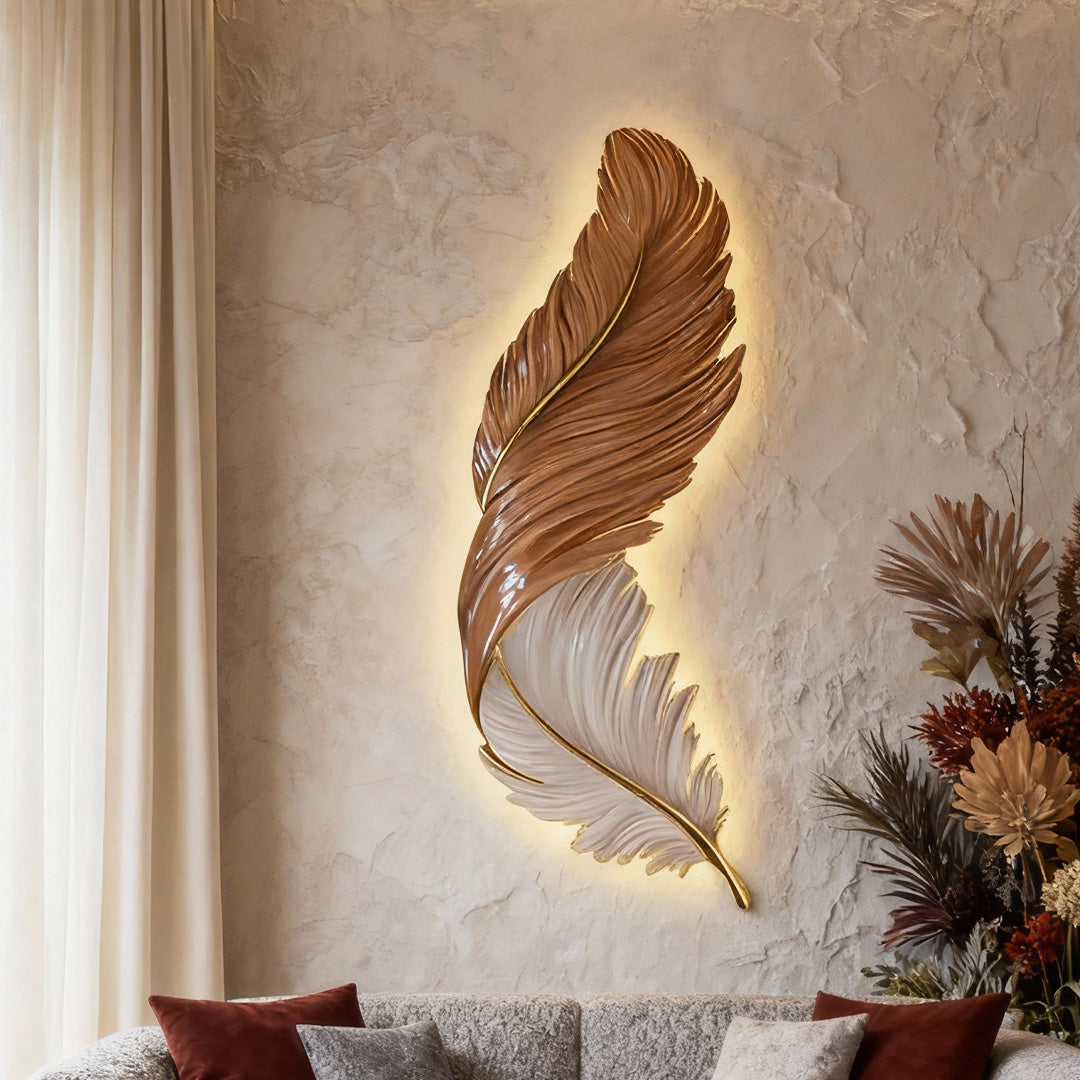 Artistic Feather LED Wall Lamp with Hidden Light Strip and Remote Control | Sansoti