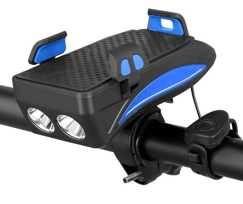 Soporte para manillar de bicicleta 4 en 1 soporte para teléfono batería externa luz LED claxon 4000mAh todos los smartphones | Sansoti
