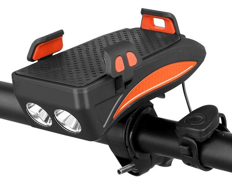 Soporte para manillar de bicicleta 4 en 1 soporte para teléfono batería externa luz LED claxon 4000mAh todos los smartphones | Sansoti