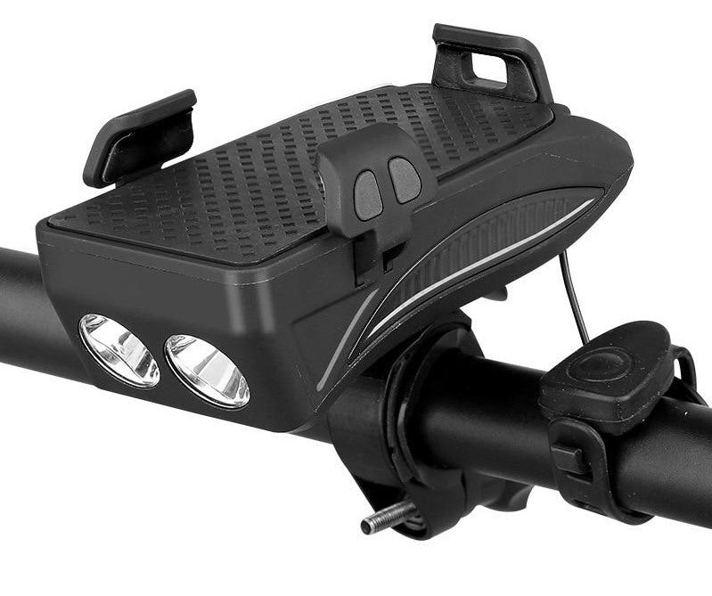 Soporte para manillar de bicicleta 4 en 1 soporte para teléfono batería externa luz LED claxon 4000mAh todos los smartphones | Sansoti