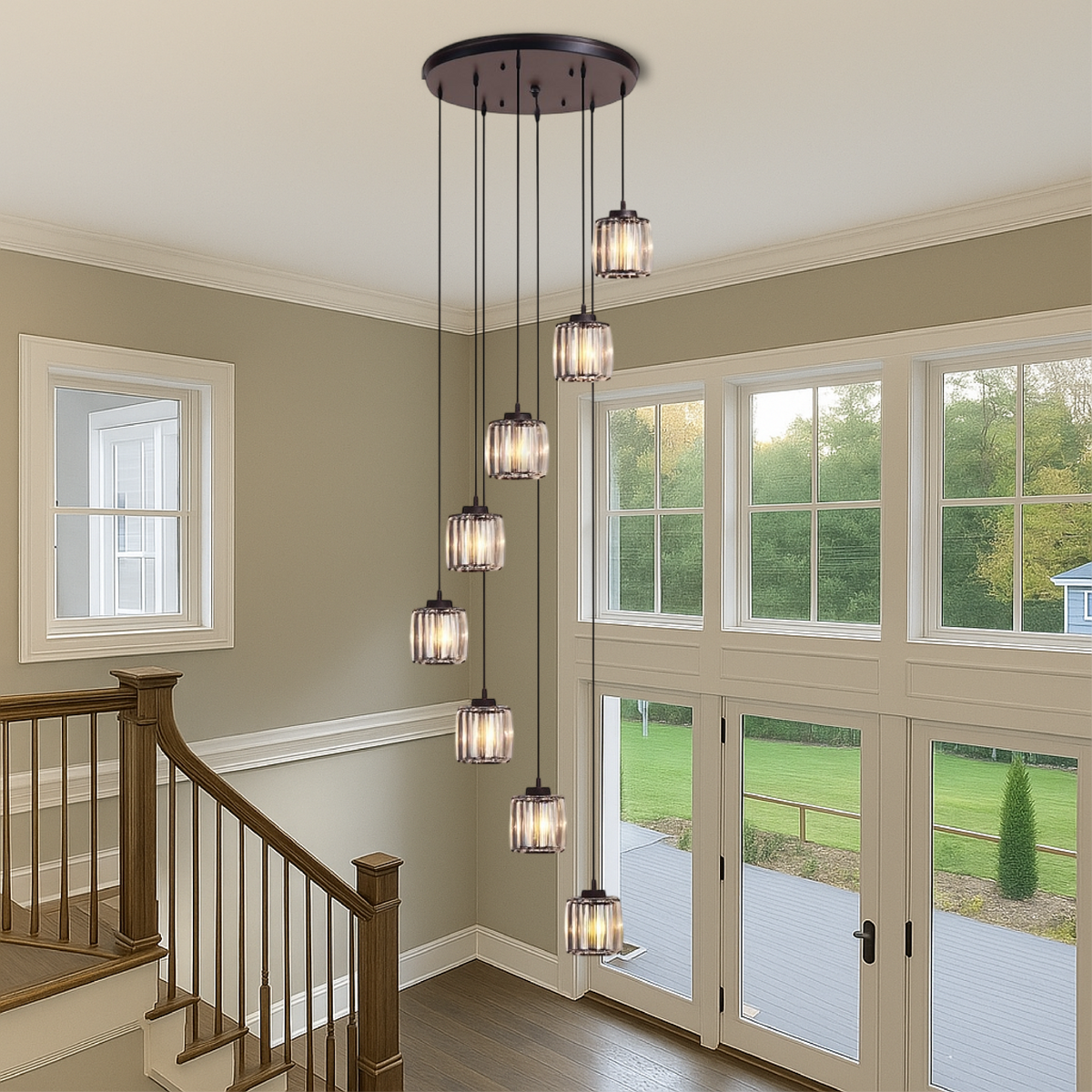 Ida Crystal Stair Chandelier Glass Metal Black Stair Lighting Foyer Pendant Lamp Modern Crystal Lamp High Ceiling | Sansoti