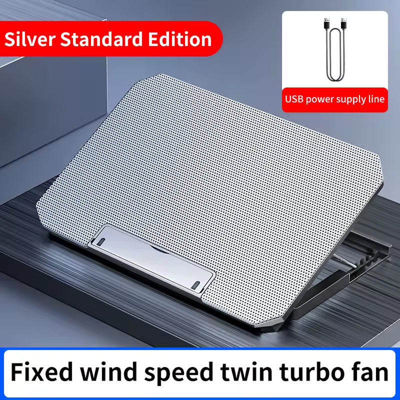 Laptopständer mit zwei Lüftern zur Kühlung, 12-17 Zoll, verstellbar, ergonomisch, USB, Aluminium-Laptophalter | Sansoti