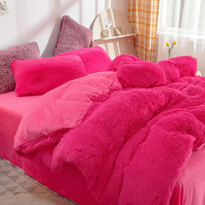 Fluffy Fleece Beddengoedset – Teddy 3-delig of 4-delig – Dekbedovertrek Laken Kussenslopen Eenpersoons | Sansoti