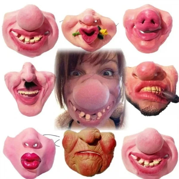 Half Masker Griezelige Gezichten – Rubber Feestmasker voor Halloween & Carnaval – Humoristische Verkleedaccessoire | Sansoti