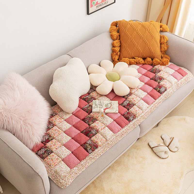 Cotton sofa cover with quilted protective layer 60x180cm non-slip furniture protector seat covers in various colors | Sansoti