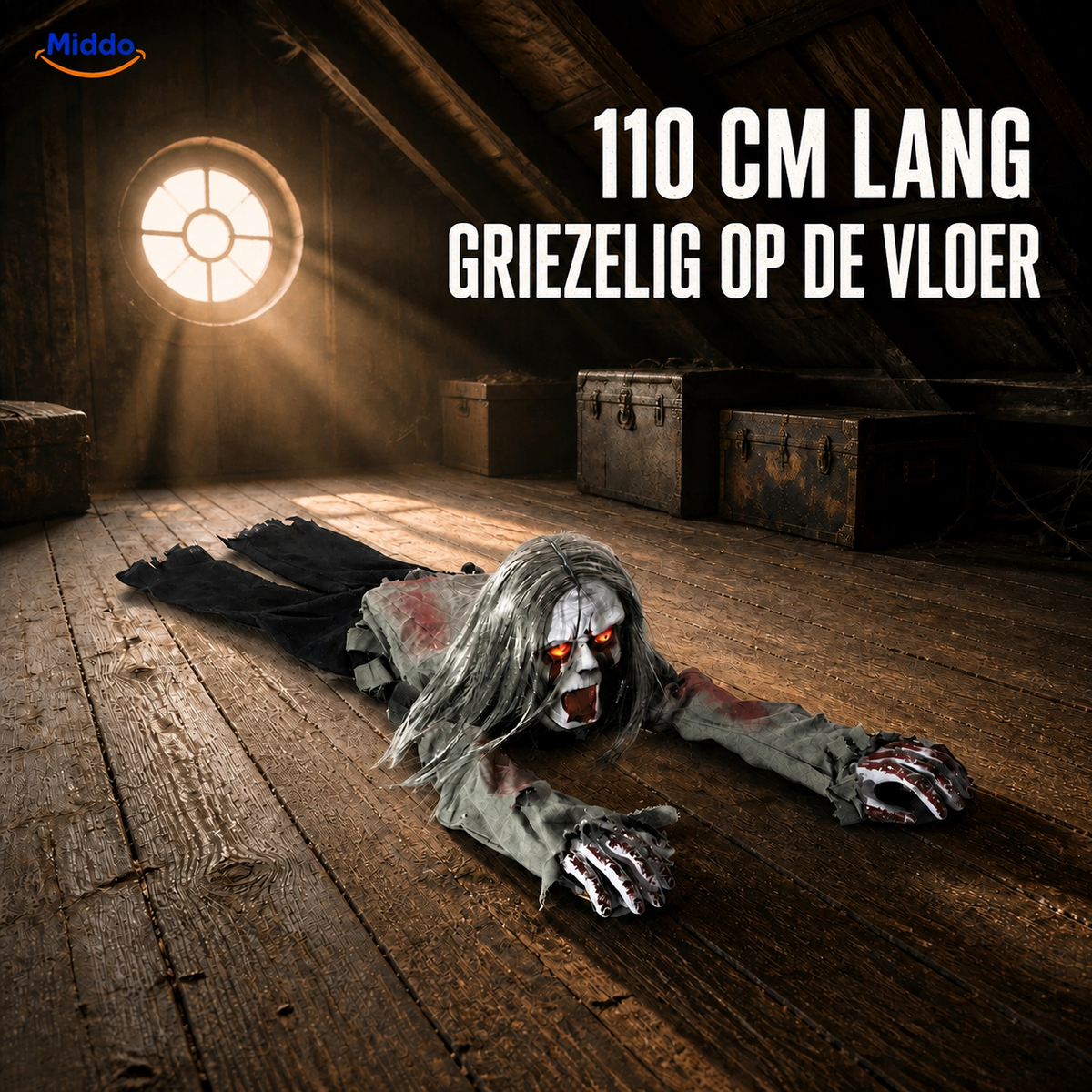 Sound-Activated Crawling Ghost Figure 110 cm Halloween Indoor Floor Decoration Spooky Atmosphere | Sansoti