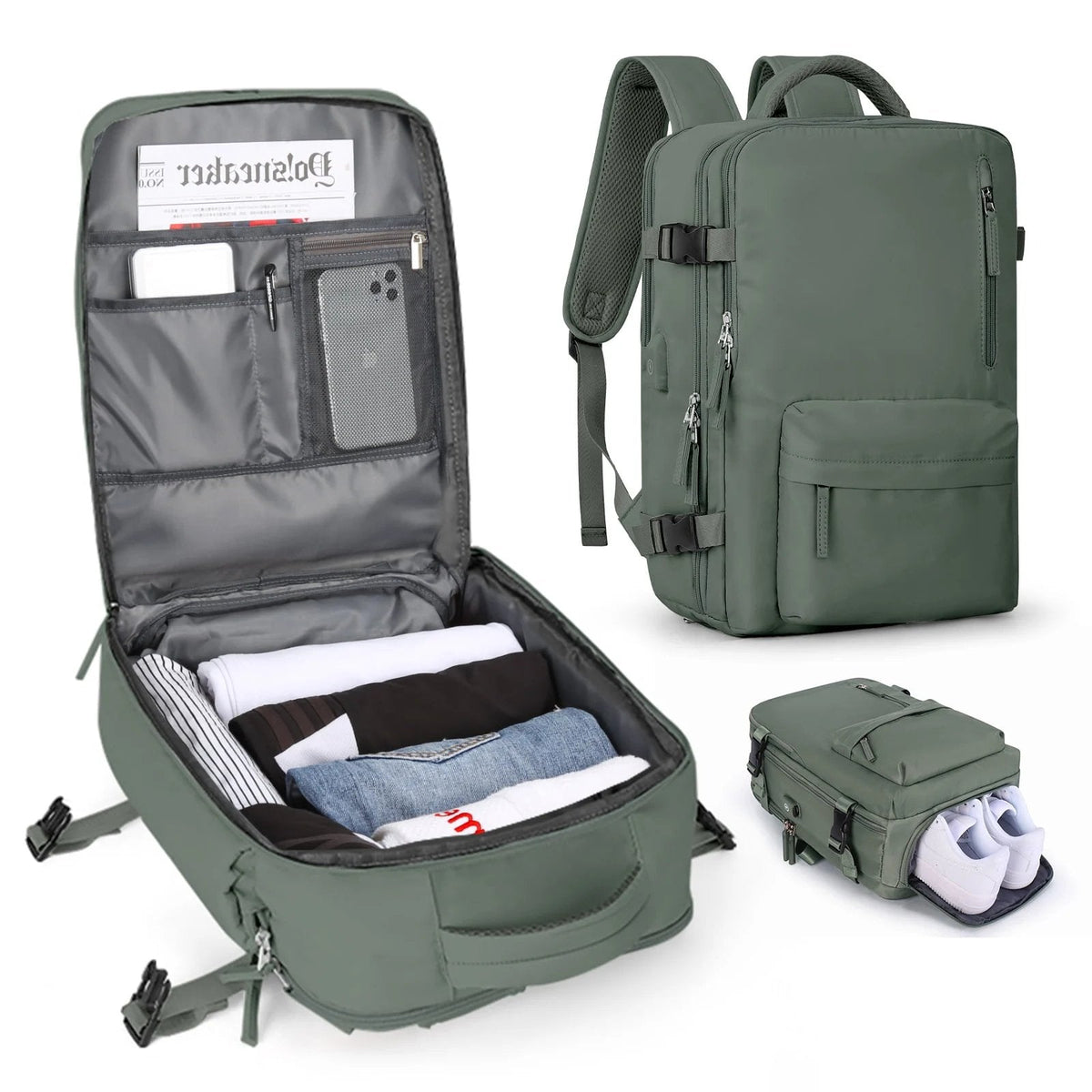 Wasserfeste Reisetasche mit USB-Ladeanschluss — Laptop-Rucksack 35L Nylon mit getrennten Fächern Nass & Trocken | Sansoti