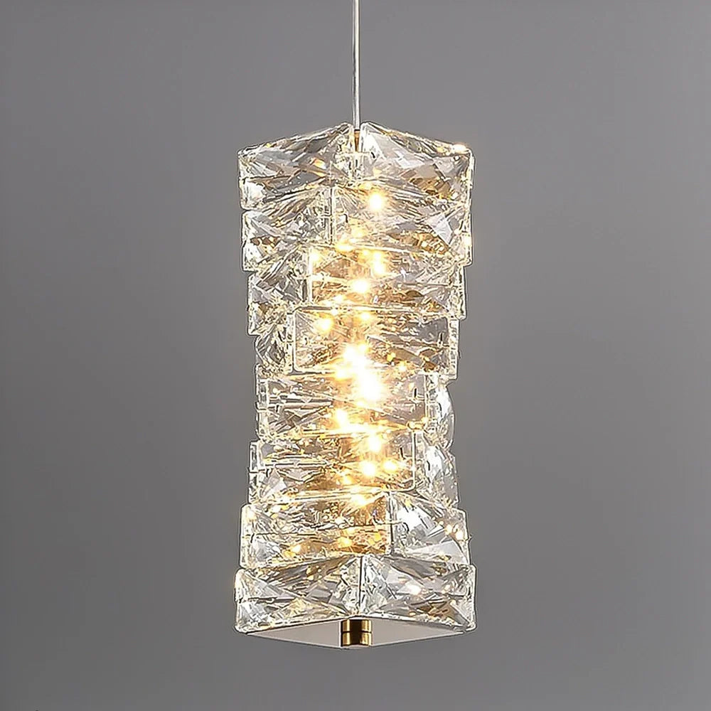 Lampa wisząca, kryształowe ułożone kostki lodu, LED, złoto i chrom, lampa nastrojowa, bar, jadalnia, nowoczesna | Sansoti