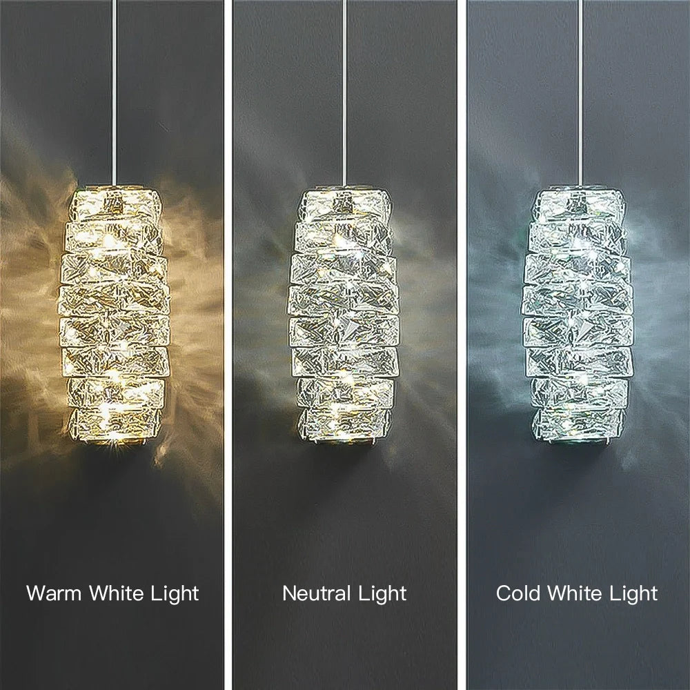 Lampa wisząca, kryształowe ułożone kostki lodu, LED, złoto i chrom, lampa nastrojowa, bar, jadalnia, nowoczesna | Sansoti