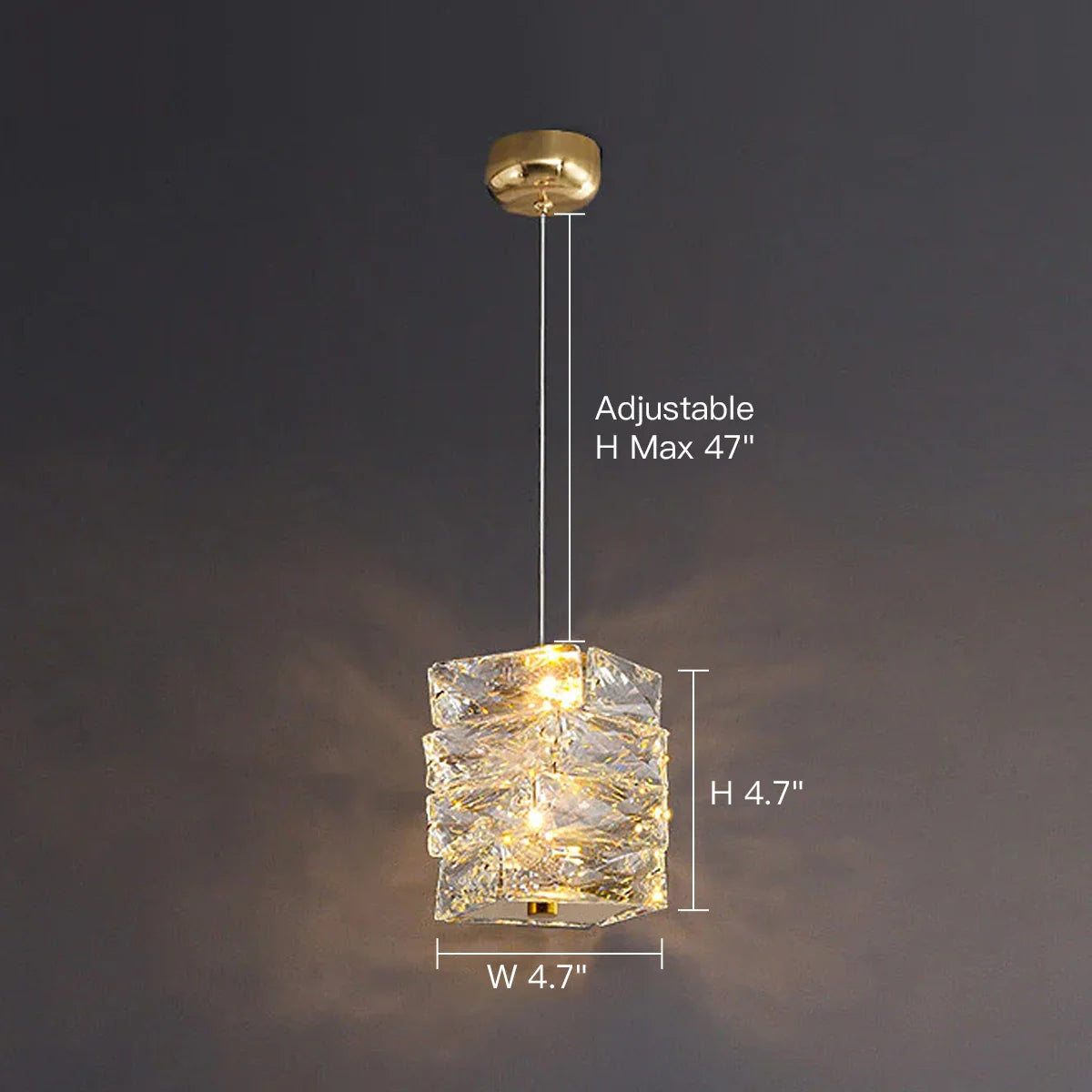Lampa wisząca, kryształowe ułożone kostki lodu, LED, złoto i chrom, lampa nastrojowa, bar, jadalnia, nowoczesna | Sansoti