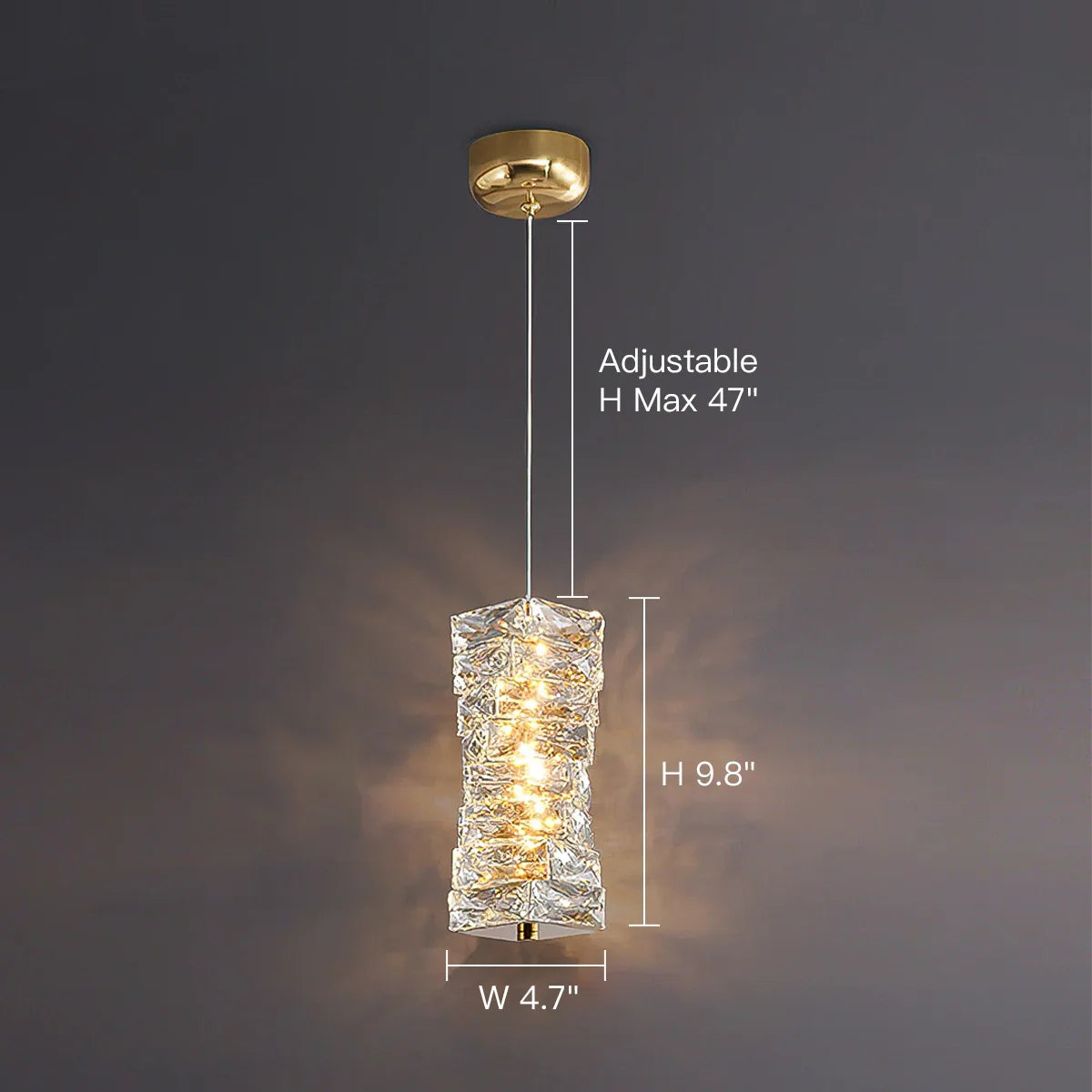 Lampa wisząca, kryształowe ułożone kostki lodu, LED, złoto i chrom, lampa nastrojowa, bar, jadalnia, nowoczesna | Sansoti