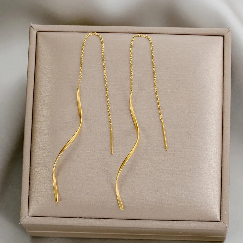 Wavy Earrings with Tassels Gold Silver Rose Statement | Sansoti