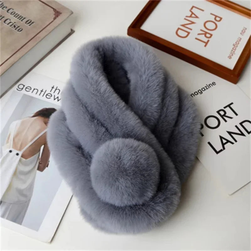 Zachte Nepbont Halsdoek Dames Heren Winter Nek Warmer Pluche Sjaal Grijs Wit Bruin Unisex Mode Accessoire | Sansoti