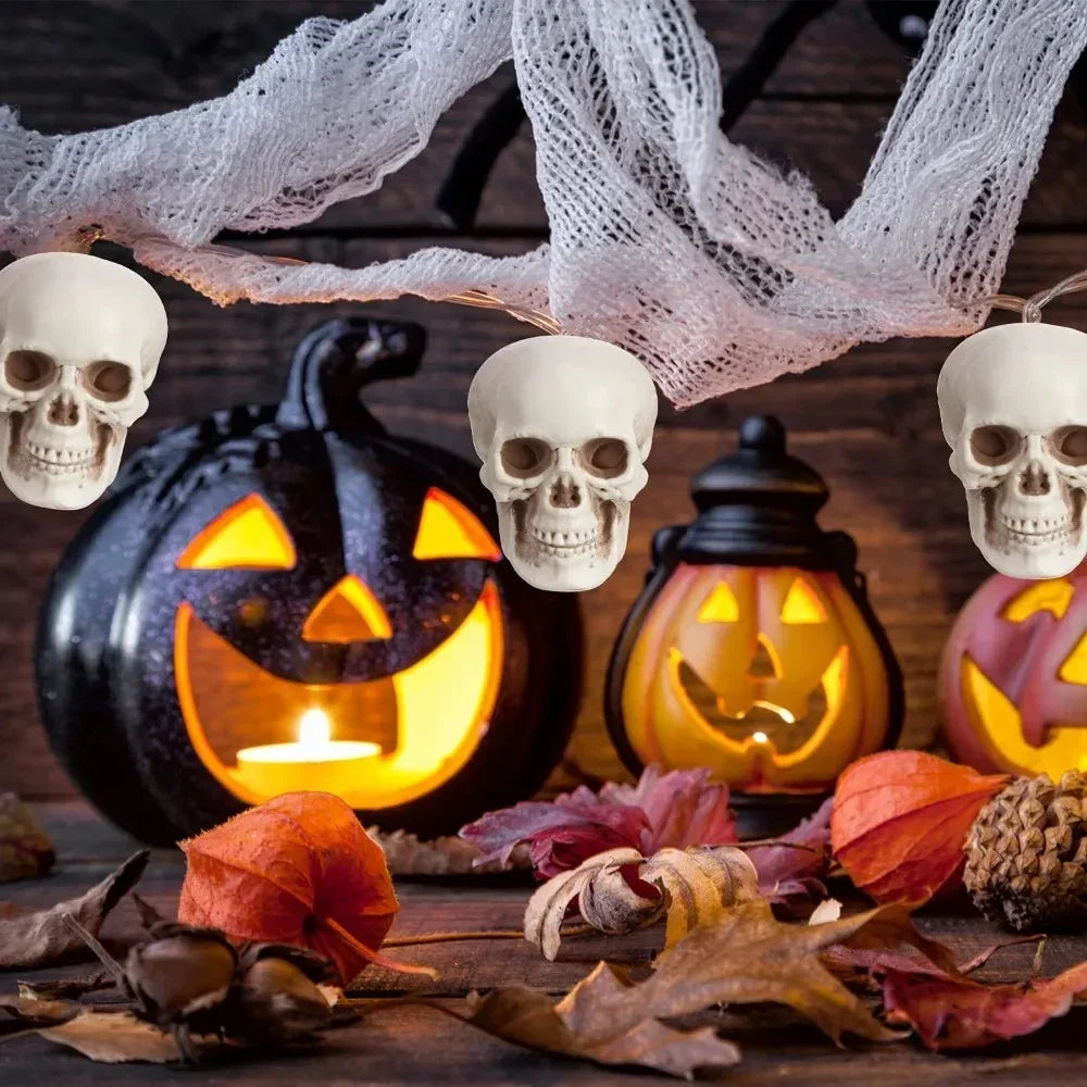 Decorative Skull Miniatures Set of 10 White Skeleton Table Ornament Halloween Party Decoration Gothic | Sansoti