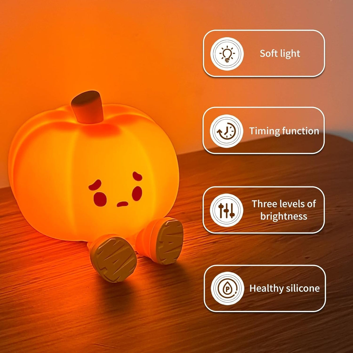 Pumpkin Silicone Touch Night Light with Dimming Function, Rechargeable USB Mood Light for Children's Room or Nursery | Sansoti