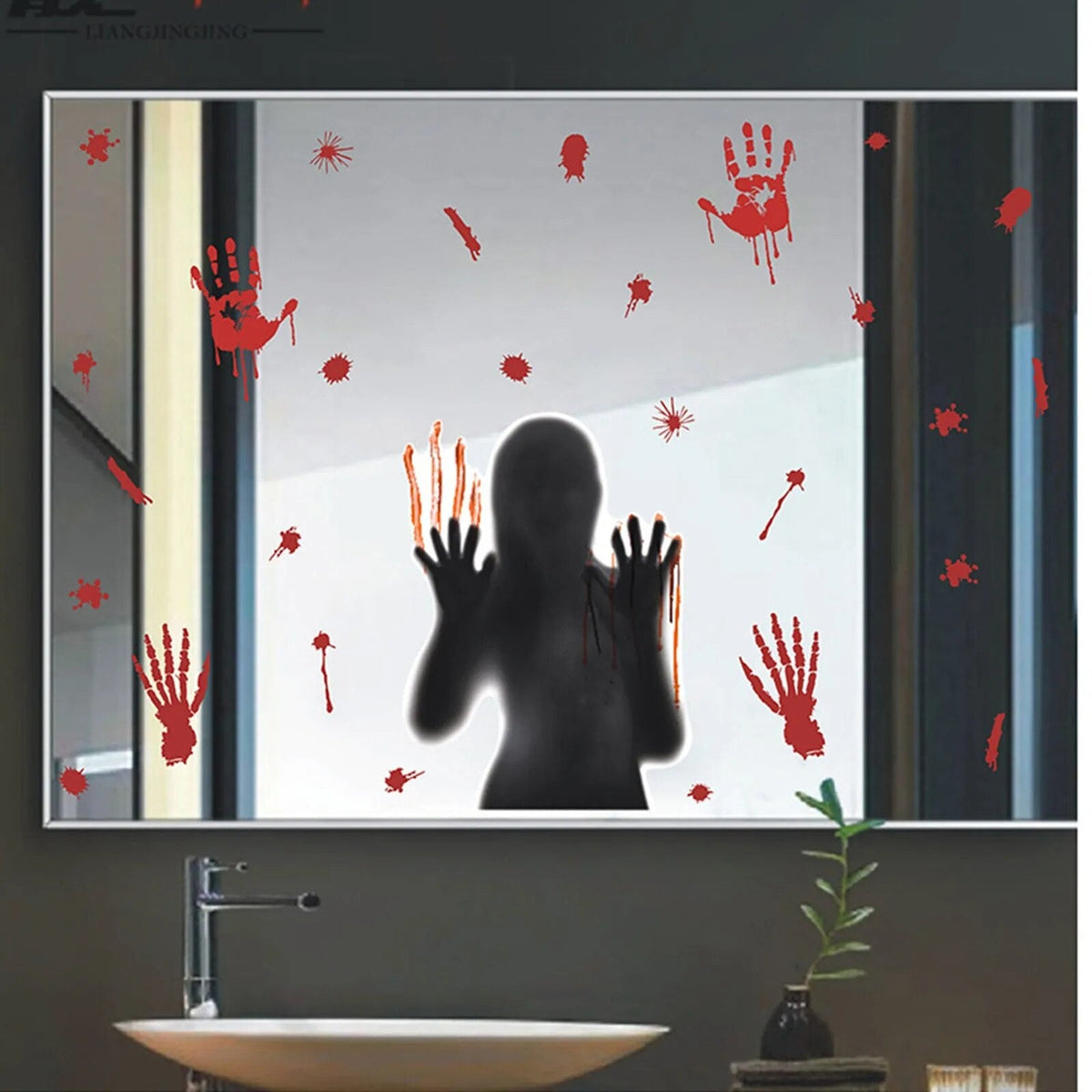 Zelfklevende Griezelstickers met Bloedsporen voor Ramen en Muren 96 x 43 cm Halloween Decoratie Scary | Sansoti