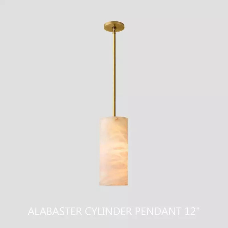 Cilindervormige Hanglamp Natuursteen Handgesneden Alabaster Metaal E26 Warm Licht Eetkamer Slaapkamer | Sansoti