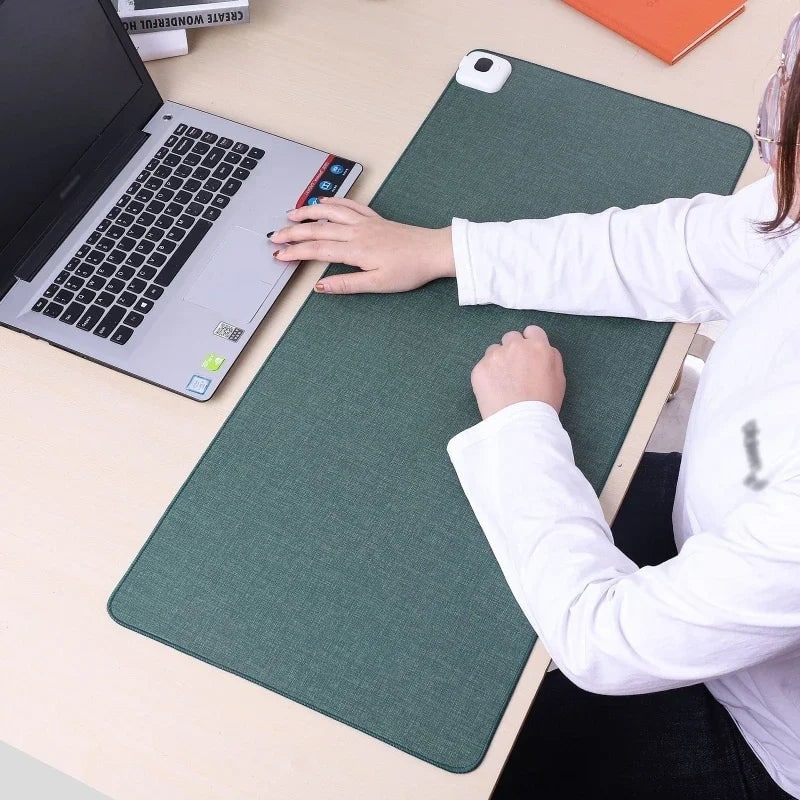 Verwarmbare Deskmat met Temperatuurregeling Linnen Textuur Afgeronde Hoeken voor Kantoor en Thuiswerkplek | Sansoti