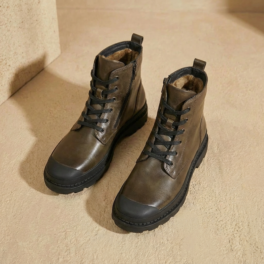 Lederstiefel mit Fellfutter, Vintage-Look, Reißverschluss, robuste Gummisohle, bequem, Winter, Damen | Sansoti