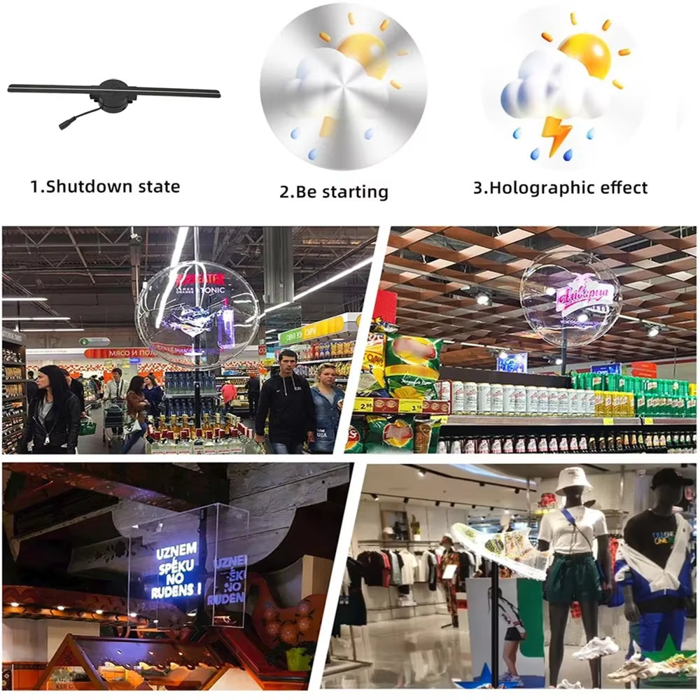 3D-Hologramm-Ventilator mit LED-Display, 176° Betrachtungswinkel, App-Steuerung, kabellose Projektion, Werbedisplay, Promotion | Sansoti
