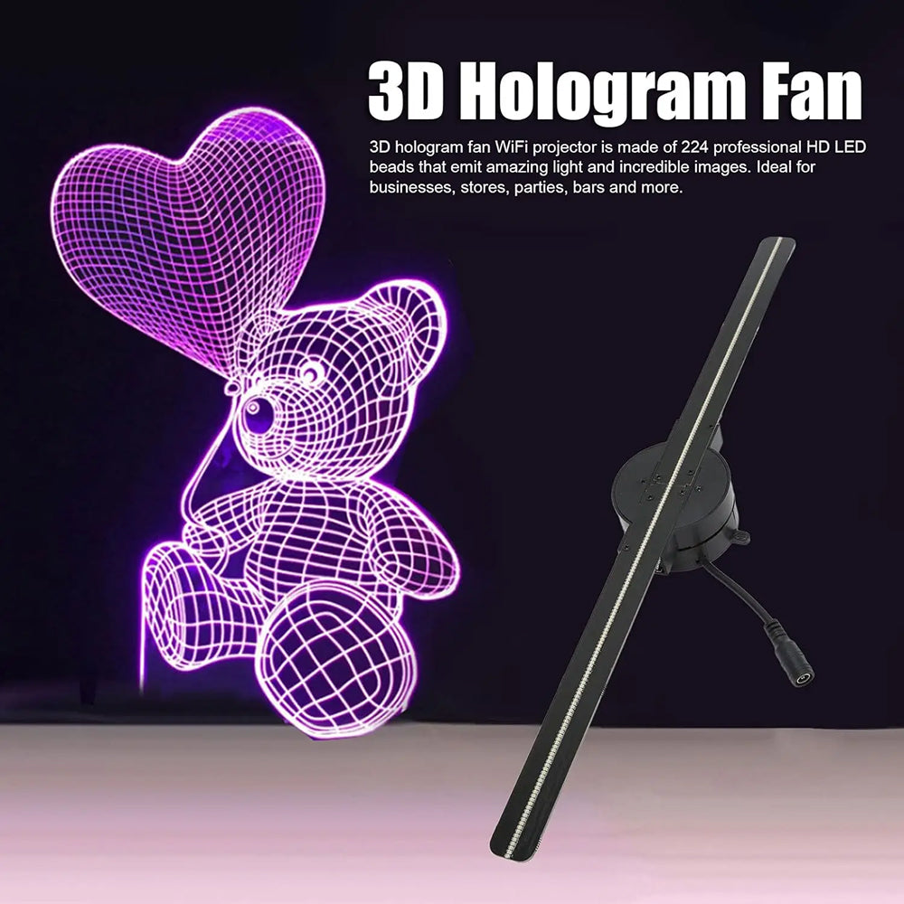 3D-Hologramm-Ventilator mit LED-Display, 176° Betrachtungswinkel, App-Steuerung, kabellose Projektion, Werbedisplay, Promotion | Sansoti