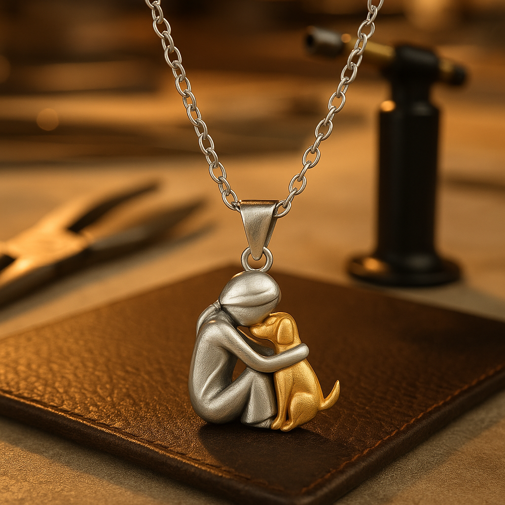 Cuddly Hug Necklace Symbolism Dog Cat Woman Man Gold Black Rose Gold | Sansoti