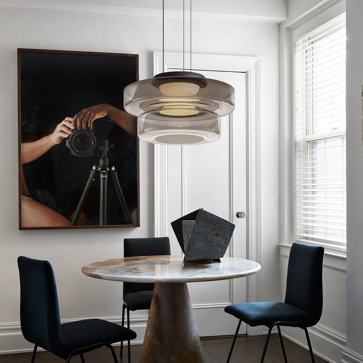 Lámpara colgante de vidrio LED, ámbar, verde y gris, varios niveles, salón, comedor y cocina, plafón moderno, ambiente Bauhaus | Sansoti