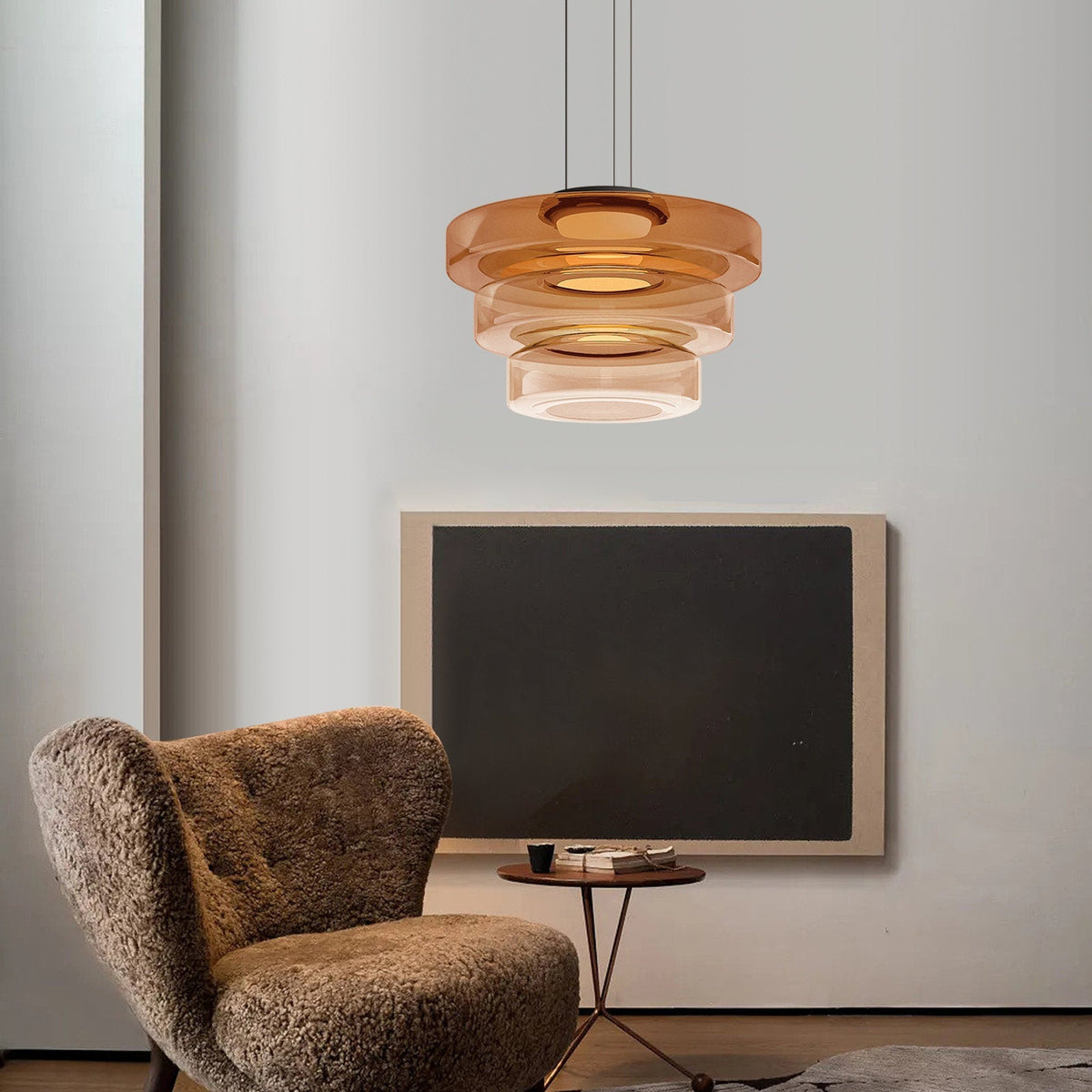 Lámpara colgante de vidrio LED, ámbar, verde y gris, varios niveles, salón, comedor y cocina, plafón moderno, ambiente Bauhaus | Sansoti