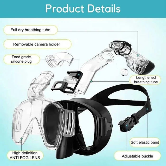 Full-Face Diving Mask with Dry-Top Snorkel, Panoramic 180° View for Adults and Children, Swimming and Snorkeling | Sansoti