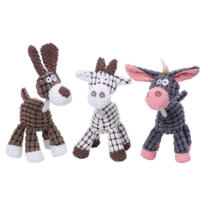 Bite-Resistant Plush Toy with Squeaker for Dogs Rabbit Donkey Giraffe Stress Relief Pet Toy | Sansoti