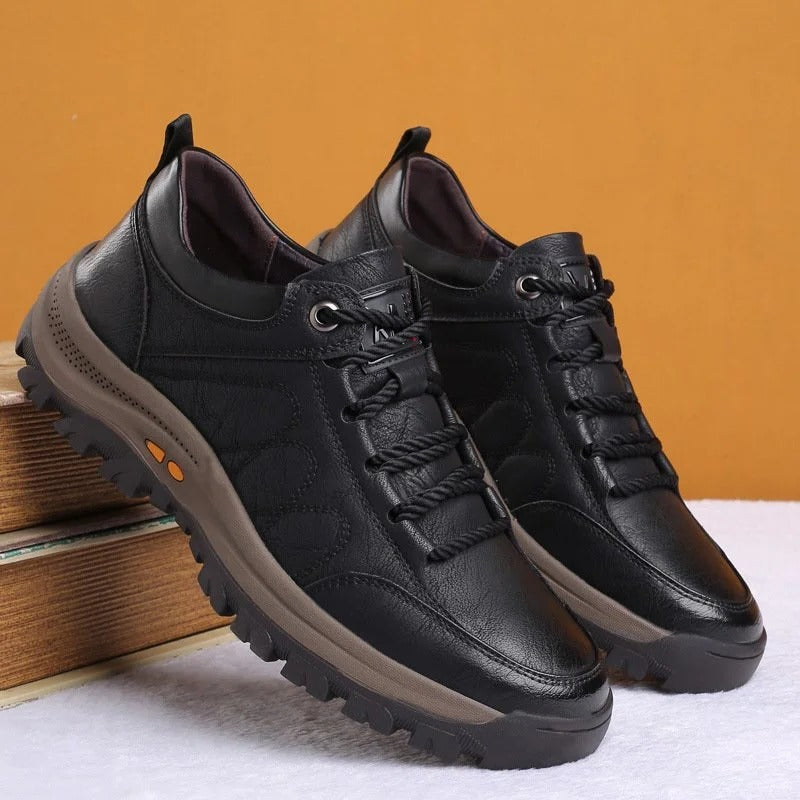 Orthopädische Herrenschuhe aus Leder, wasserdicht, mit ergonomischer Gummisohle, komfortabel, Schwarz und Braun, zum Wandern und für Outdoor-Aktivitäten | Sansoti