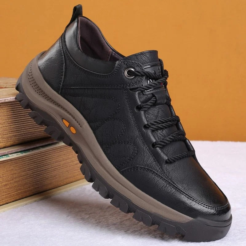 Orthopädische Herrenschuhe aus Leder, wasserdicht, mit ergonomischer Gummisohle, komfortabel, Schwarz und Braun, zum Wandern und für Outdoor-Aktivitäten | Sansoti