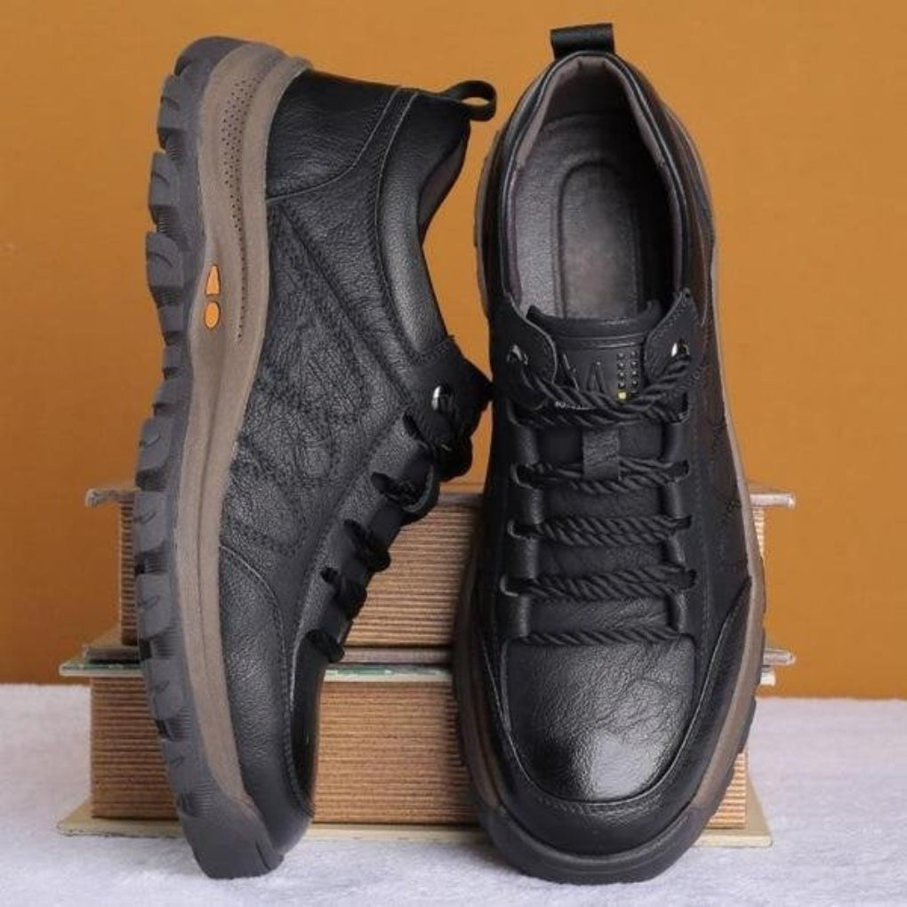 Leather men's shoes with orthopedic footbed, black, chestnut brown, foot support, work shoes, casual | Sansoti