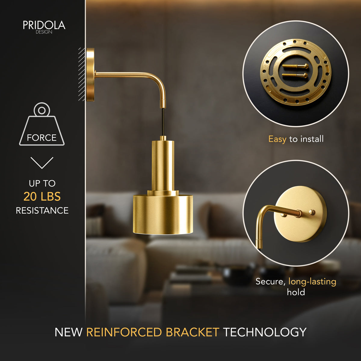 Wandleuchte Gold Industrial Set 2 Hängender Schirm Metall Fernbedienung Dimmbar RGB Schlafzimmer | Sansoti