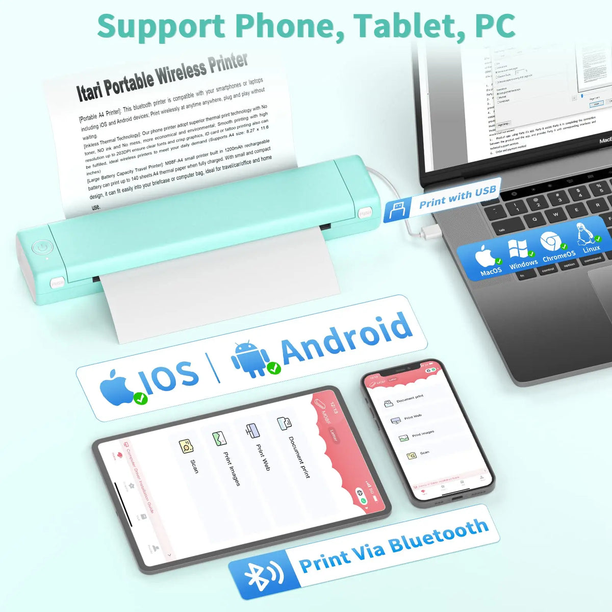Thermal Printer Bluetooth Wireless Inkless Compact MK500 Mobile Printing | Sansoti