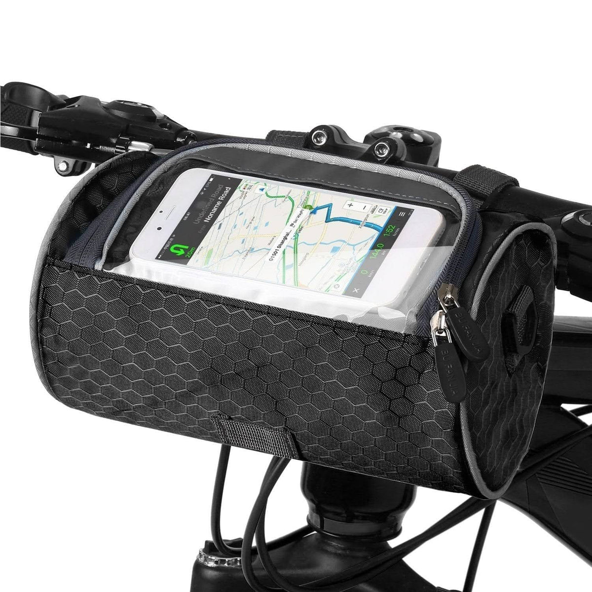 Stuurtas fiets met telefoonvenster waterdicht zwart blauw touchscreen bescherming veilig fietsen onderweg | Sansoti