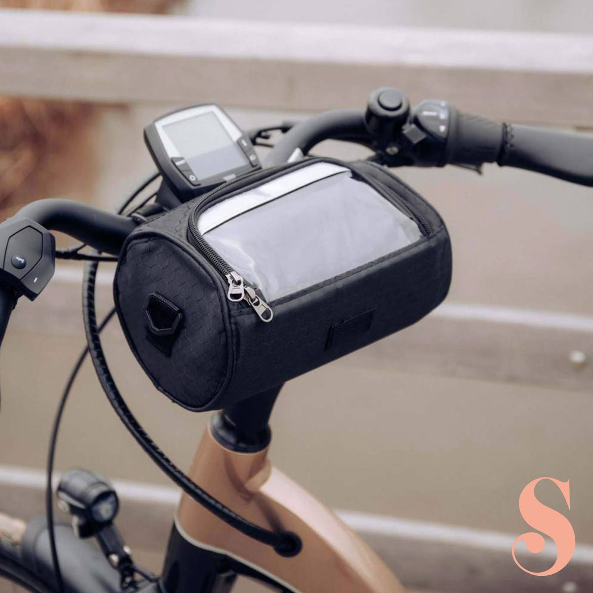 Stuurtas fiets met telefoonvenster waterdicht zwart blauw touchscreen bescherming veilig fietsen onderweg | Sansoti
