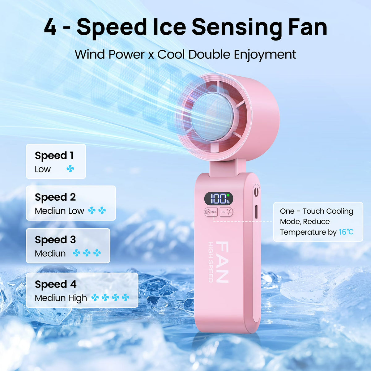 Portable Turbo Fan with Ice Cooling Rechargeable Adjustable Speed Handheld for On the Go Travel Outdoor | Sansoti