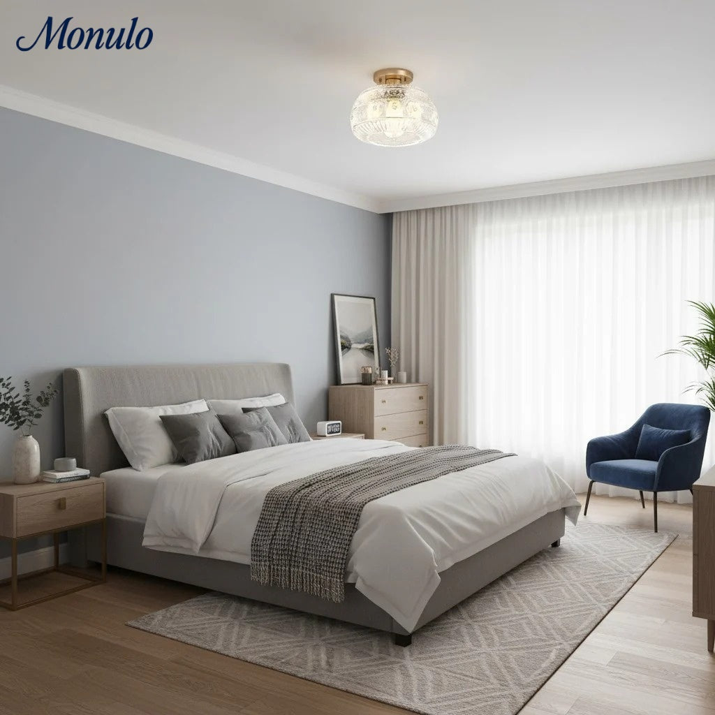 Glass Globe Ceiling Lamp Textured Glass Semi-Flush Lighting for Any Room | Sansoti
